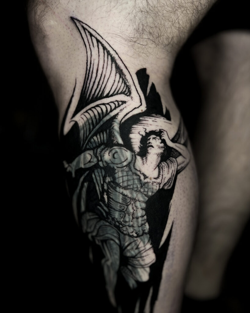 Tatuaż-mroczny-lucyfer-rycina-blackwork-warszawa